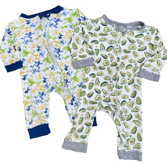Burts Bees Baby 3-6M Organic Cotton Avocado Frog Zip Up Sleepers Pajamas - Picture 1 of 9